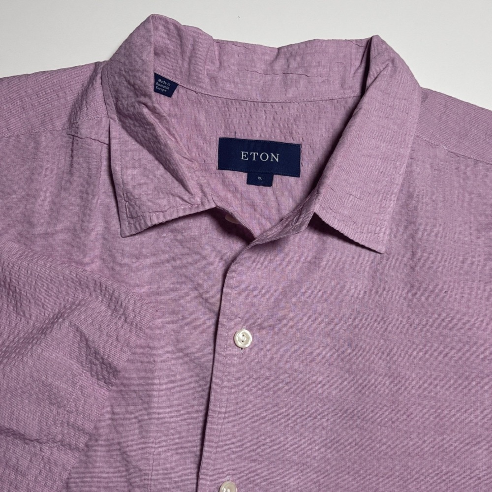 Eton Purple Seersucker Mens XL Short Sleeve Button Down Casual Lightweight Shirt